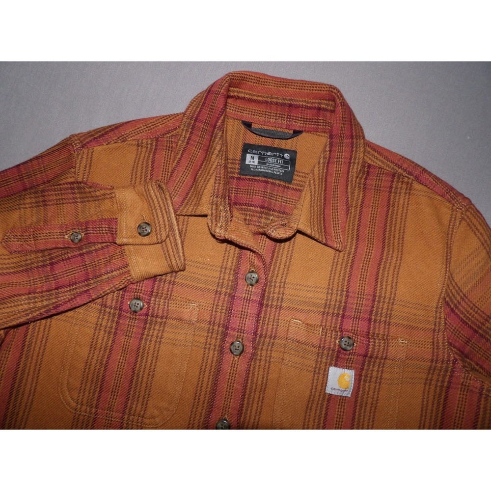 Carhartt Long Sleeved Loose Fit Plaid Flannel Button Up Shirt Women's Medium
